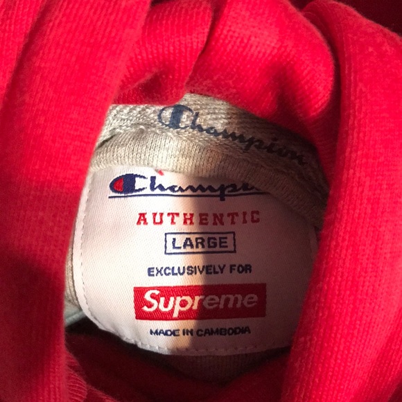 Supreme Champion Label Hooded Sweatshirt Red - Picture 3 of 3